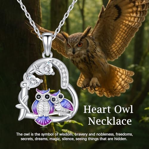 Heart Animal Necklace 925 Sterling Silver Cute Animal Pendant Jewelry Birthday Gifts for Women Girlfriend Mom Animal Lovers - style: 5-2 Owl
