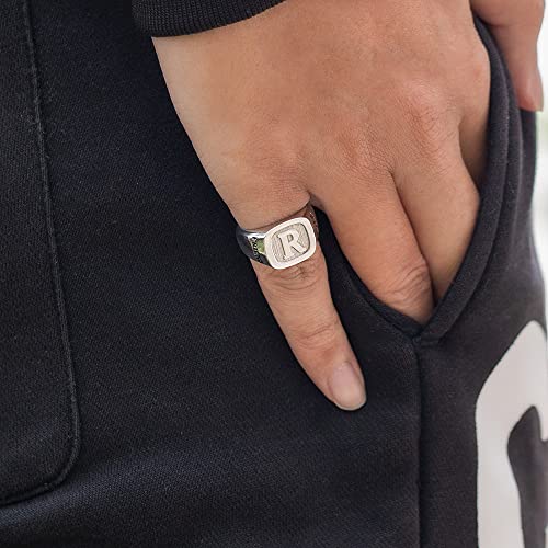 callie Custom Signet Ring - Engraved Text & Photo, Personalized Family Crest Coat Of Arms Rings, 925 Sterling Silver/Brass | Father's Day Jewelry Gifts for Men & Women - color: Initial-2