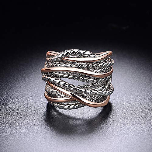 Mytys Wide Band Rings Twisted Rope Ring Two-Tone Mixed Metal Braided Statement Rings Fashion Jewelry for Women - color: Rose gold and silver