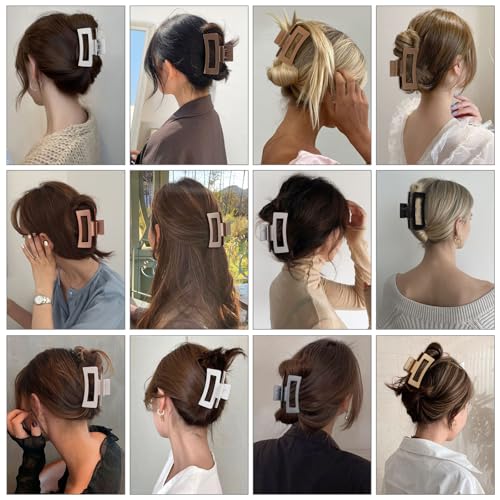 Sisiaipu 3.5 Inch Medium Hair Claw Clips 12 Pcs Square Claw for Thick and Thin Hair Rectangular Rectangle Hair Clips Jaw Clips Bulk Hair Accessories for women and Girls (Gold) - color: Gold