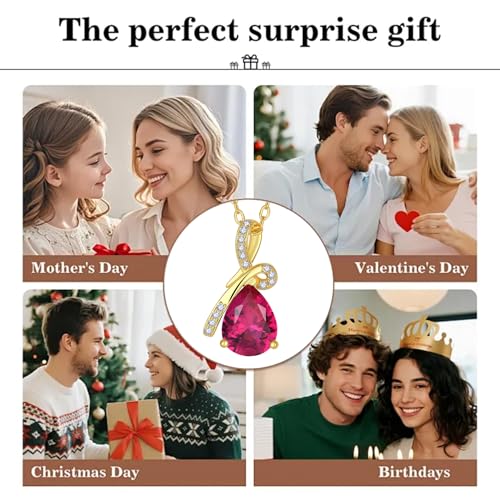 Infinity Birthstone Necklace for Women, Gold Plated Teardrop Cubic Zirconia Pendant, Created Gemstone Twist Necklace for Birthday, Her, Mom, Friend - color: Ruby-red-Jul.