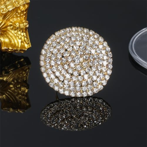 Rhinestone Finger Ring for Women Sparkly Crystal Butterfly Flower Leaf Adjustable Statement Chain Rings Punk Jewelry - color: Gold Round
