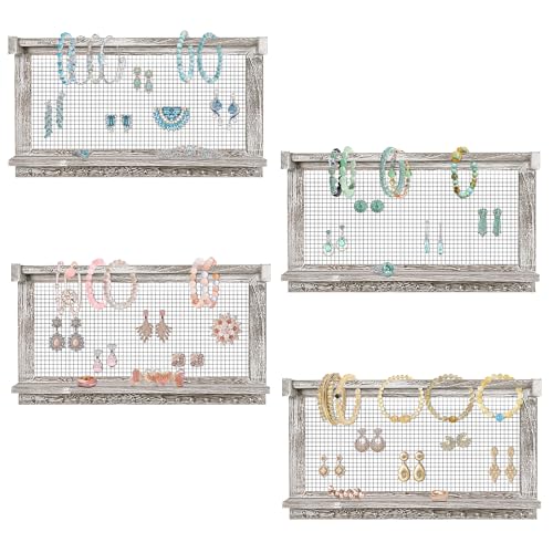 Jerry & Maggie Wall Mounted Jewelry Organizer, Wooden Necklace Holder Hanger with Hooks, Wall Jewelry Organizer Wall Mount for Necklace Display (4 Pack) - color: 4 Pack
