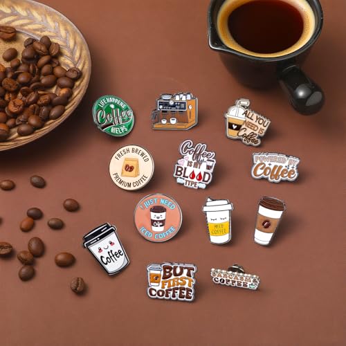 Liliaafar 24 Pcs Coffee Pins Cute Label Brooch Enamel Pins for Barista and Coffee Lovers Gifts Clothing Decorate