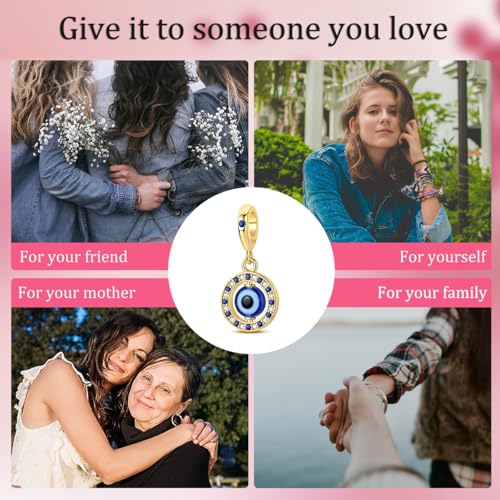 14K Gold Plated Charms for Bracelets Necklace Star Moon Cross Beads Woman | 925 Sterling Silver Charms Butterfly Cute Cat Dog Evil Eye Lucky Bracelet Beads Aesthetic Peandant Jewelry Gift for Mom - color: gold evil eye
