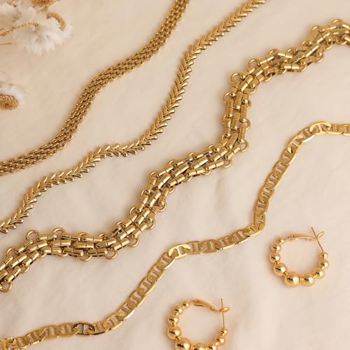 Jean Beau Gold Choker Necklace for Women, Simple 18K Gold Plated Adjustable Link Chain Prom Jewelry Gifts - color: Bismark