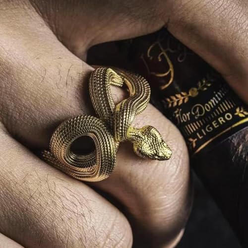 HAIXIAN Unisex Cool Wrap Snake Ring,Retro 14K Yellow Gold Plated Punk Gothic Cocktail Party Biker Snake Animal Ring for Men Women