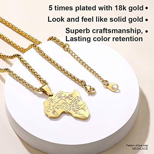 GOLDCHIC JEWELRY Africa Map Necklace for Men, Stainless Steel African Tribal/Egyptian Eye of Horus/I LOVE AFRICA/Elephant Map Hiphop Jewelry Unisex with 22'+2'Adjustable Chain - color: Animals - Gold, style: Personalised Engraving