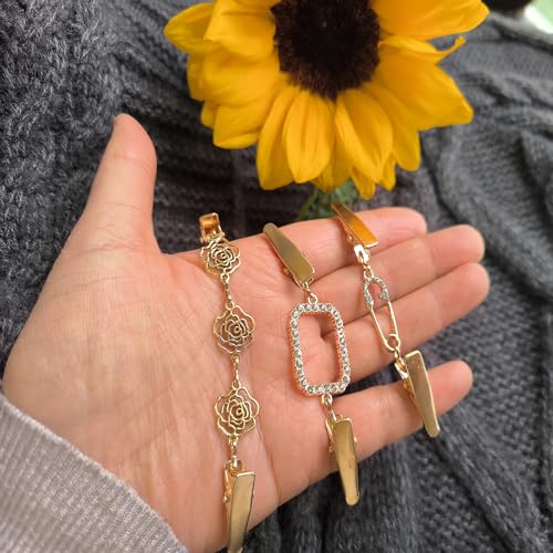 Vintage Sweater Clips Shawl Dresses Shirt Clips Retro Cardigan Collar Chain Clips Brooch Pins for Women - style: Style 9