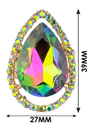 NYFASHION101 Radiant Teardrop Stone Adjustable Cocktail Statement Ring - color: Encircled Teardrop, Green Tint Aurora Borealis/Gold-Tone