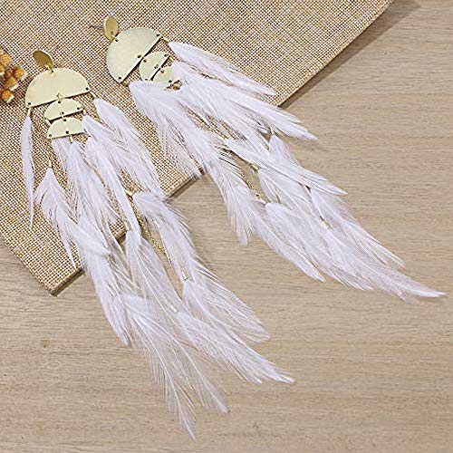 Bohemian Feather Dangle Earrings for Women with Shell Beads Long Tassel Design Drop Earrings - style: Style-White