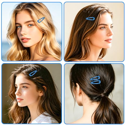 48 Pcs Cute Metal Snap Hair Clips, Non-Slip Barrettes for Women and Girls, Hair Accessories for Parties, School & Daily Use (blue) - color: blue