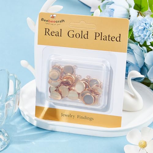 Beebeecraft 1 Box 40Pcs Flat Round Charm 24K Gold Plated Brass 12mm Blank Bezel Tray Charms Cabochon Settings with Loop for Jewelry Making - color: Gold, size: 12mm 40pcs