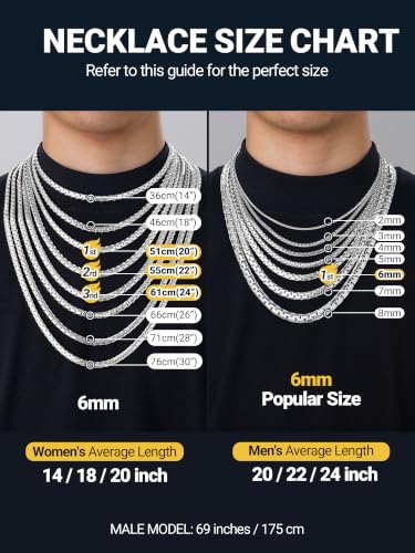 PROSTEEL Stainless Steel Flat Box Link Chain Necklace for Men | Silver/Black/18K Gold Plated,2/3/4/5/6/7/8mm Width Chain with Strong Lobster Clasp/Waterproof Men Women Jewelry with Gift Box - size: 28 inch(71cm), style: 2mm-Elegant Silver