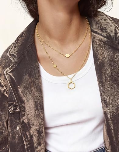 UBGICIG Honeycomb Layered Necklaces for Women Stackable, Dainty Layering Pendant Necklace Non Tarnish, Trendy 16K Plated Silver Gold Necklace Stack Chain Women's Fashion Jewelry - color: Layered Honeycomb-16K Gold Plated