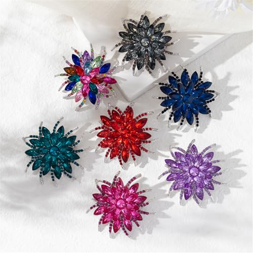 Rhinestone Sunflower Brooch Pin Red Pink Flower Brooch Stylish Crystal Brooch Elegant Clothing Hat Bag Accessories Jewerly for Women - color: Dark Blue
