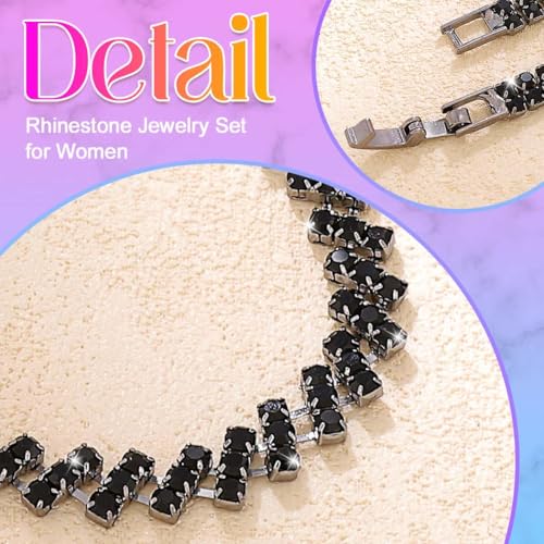 Rhinestone Bridal Wedding Jewelry Sets Silver Necklace Earrings Bracelet Set Prom Formal Costume Jewelry Set for Women and Brides - color: Black