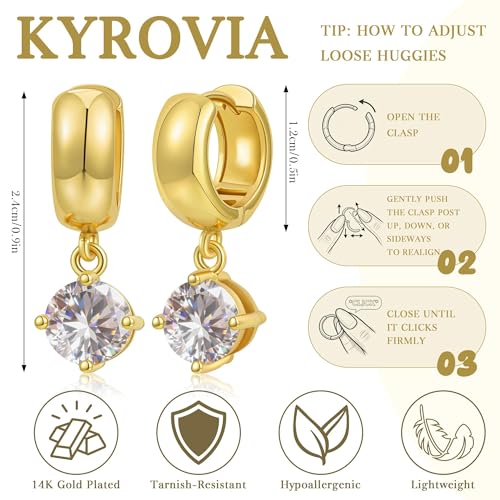 Gold Huggie Dangle Earrings for Women Chunky Hoop Huggies Cubic Zirconia Drop Earring Diamond Crystal Charm Statement Teardrop Earrings Jewelry Gifts - color: Gold-Cz