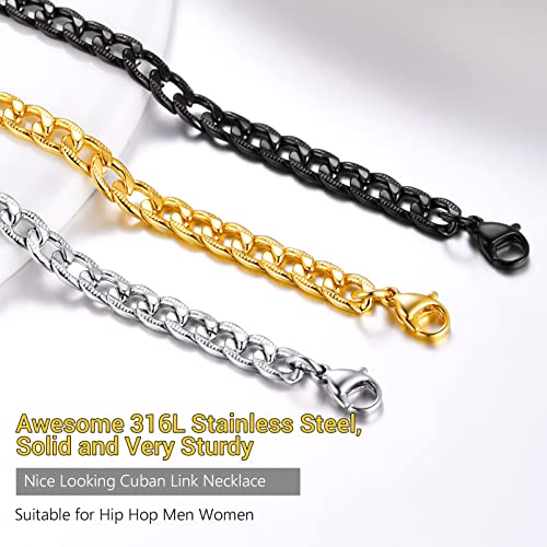 Men Cuban Chain Necklace for Men Stainless Steel 5mm Link Chain Women Dainty Necklace Gold/Silver/Black Plated Statement Jewelry 18/20/22/24/26/28/30 Inch - color: 5mm-Black Cuban Chain, size: Length 22 Inch (men's average length)