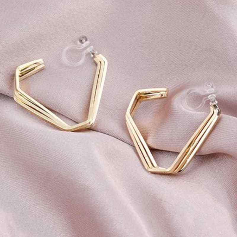 Hoop Invisible Clip On Earrings for Women Not Pierced Gold Small Twisted Hoop Comfortable Silver Large Clip On Earrings - color: Triangle Hoop Gold