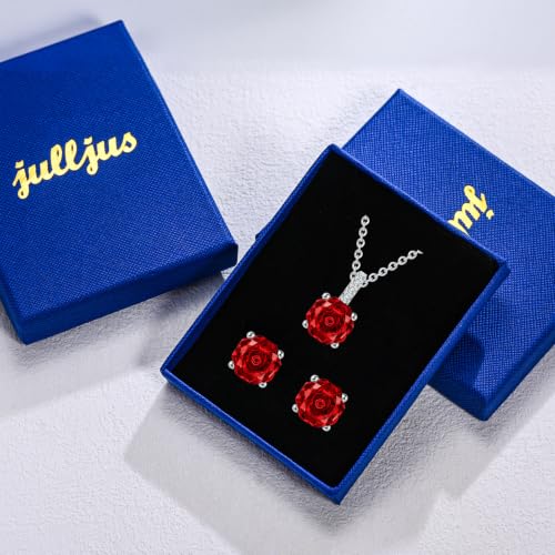 Rose Cut Silver Solitaire Necklace and Earring Set for Women, Jewelry Gift | Rose Cut, Cubic Zirconia, Necklace and Stud Earrings Set, Jewelry Set, Minimalist - color: Garnet Red