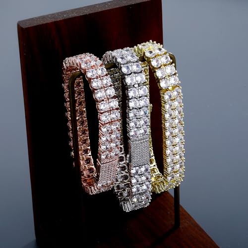 JINAO 2-Row Tennis Bracelet for Men & Women, 14K Gold Plated Brass, Iced-Out Cubic Zirconia Chain, Unisex Hip-Hop Style - color: 7'' Gold