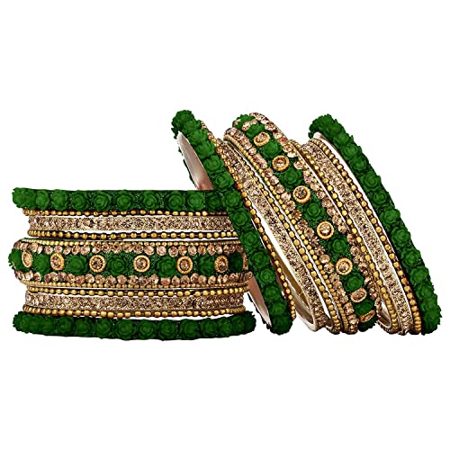 Aheli Ethnic Metal Bangles Chudha Set Stone Studded Bangle Set Indian Wedding Wear Fashion Jewelry Gift for Women Blue - color: Green