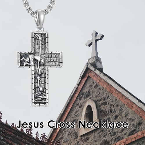 Cross Necklace for Men Women 925 Sterling Silver Cross Pendant Necklace Christian Religious Jewelry Gifts for Anniversary - color: 22-Jesus Cross