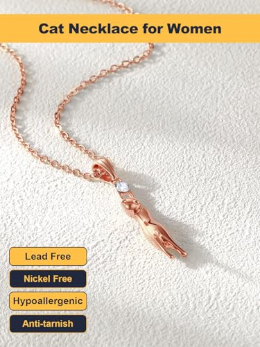 U7 Cat Pendant Necklace for Women Stainless Steel Cute Kitty Cat Jewelry Gift - style: 01-Rose Gold