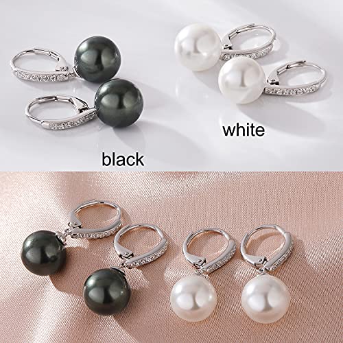 Jiamiaoi Pearl Dangle Earrings 925 Sterling Silver Pearl Earrings for Women 10mm White/Black Pearls - color: B1-White-Silver