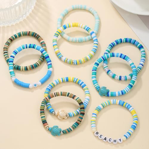 Shell Starfish Bracelet Seahorse Conch Starfish Sea Shell Pearls Charm Stone Bracelet Statement Bohemian Sea Themed Beach Jewelry for Women - color: Set C