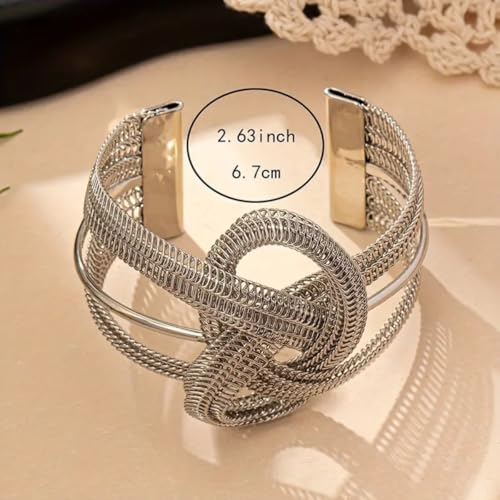 Chunky Cuff Bracelets for Women Wide Gold/Silver Cuffs Bangle Hollow Out Adjustable Bracelets Punk Vintage Jewelry - style: Silver A