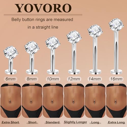 14G G23 Pure Titanium Floating Belly Button Ring for Women Flat Back Petite Belly Navel Ring Hypoallergenic Internally Threaded Navel Ring with Opal CZ Replacement Ball Belly Piercings Jewelry 6-16MM - color: Silver, size: Bar Length 12mm-Slightly Longer