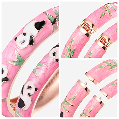UJOY Cloisonne Chinese Panda Bracelets-Plated Gorgeous Handcrafted Gifts Enamel Bangles Set for Women 55C43 - color: C43-Panda (2 Pcs Set)-Pink