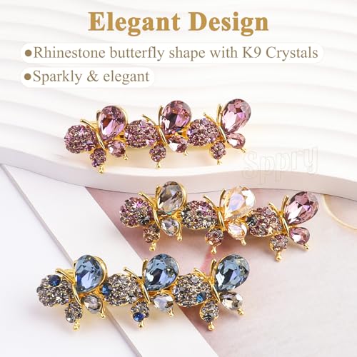 Elegant Crystal Butterfly Hair Barrette for Women, Purple | Medium Size, Sparkly Rhinestones - color: Purple