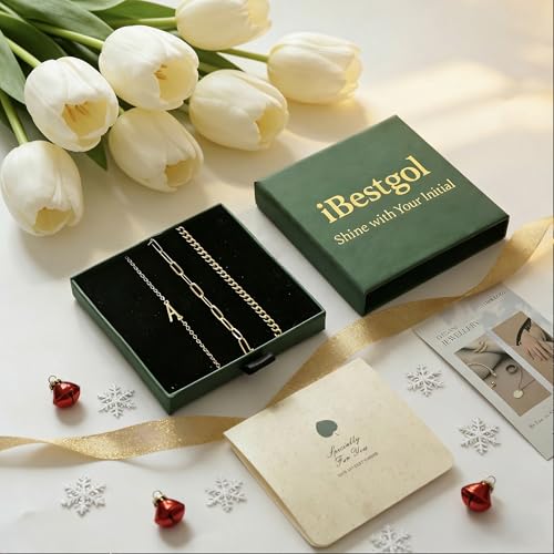 3PCS Gold Bracelet Set for Women, 14K Gold Plated Initial Letter Jewelry, Layered Paperclip and Cuban Chain Stack, Adjustable Stainless Steel Gift - style: Initial-L