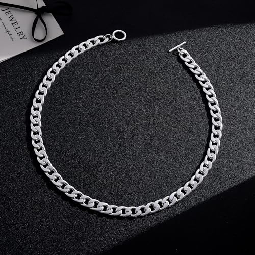 CHESKY 14K Gold Plated Chunky Necklace for Women, Trendy Toggle Clasp | Statement Pendant Necklace, Layered Paperclip Chain, Toggle Clasp Design, Thick Gold Chain, Non Tarnish Everyday Jewelry - color: silver, style: cuban