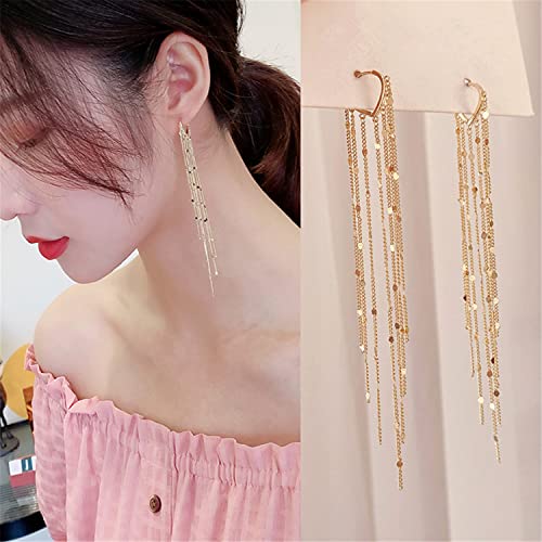 Chic Charm 14k Gold Silver Plated Big Chandelier Tassel Long Chain Geometry Huggie Hoop Dangle Drop Earrings for Women Statement Jewelry Gifts - color: Gold