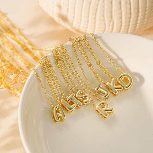 Initial Necklaces for Women, 14K Gold Plated Dainty Bubble Letter Necklace A-Z Name Pendant Necklace for Women Trendy Gold Jewelry Personalized Gifts - color: E