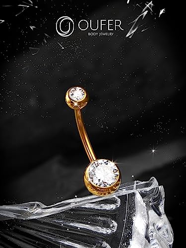 OUFER Titanium Belly Button Rings, Internally Threaded Belly Ring, Round CZ Navel Rings for Women Men - color: Gold, size: 1.6*10MM