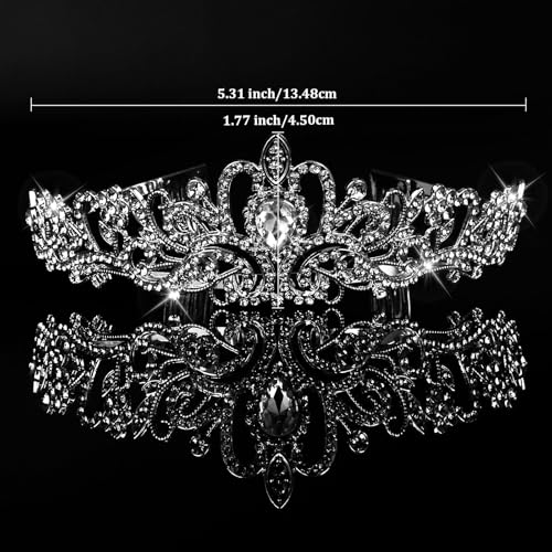 Crystal Tiara Crown Headband Princess Elegant Tiara with Combs for Women Young Ladies Bridal Wedding Prom Birthday Party, Silver - color: Silver