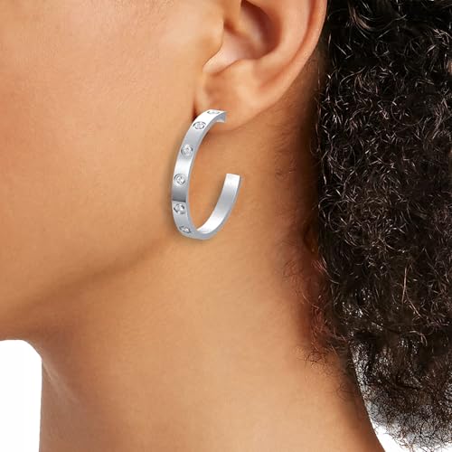 Love Friendship Hoop Earrings Set for Women 18K Gold and Silver Stainless Steel with Cubic Zirconia Stones Jewelry - style: One pair - Silver