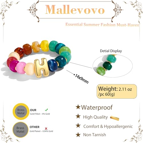 Bubble Initial Chunky Beaded Bracelet for Women Colorful Resin Bead Trendy Statement Big Stretch Bracelets Summer Beach Boho Charm Jewelry Cute Gifts for Women - color: Initial H