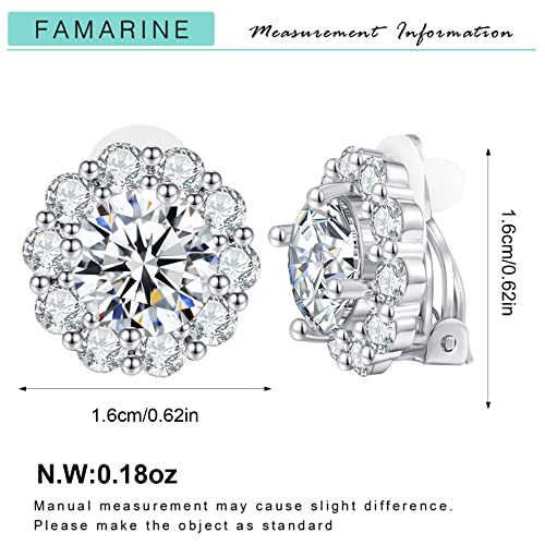FAMARINE CZ Clip on Earrings for Women Clip Earring Non-pierced Earrings - style: Round
