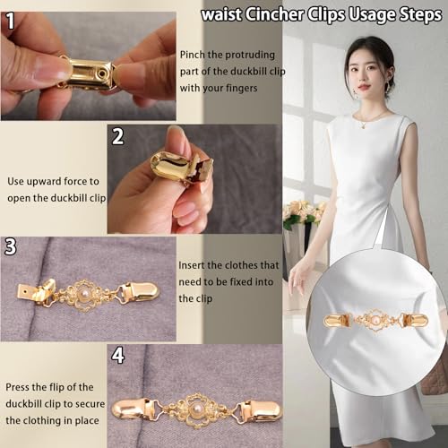 2 PCS Waist Cincher Clips Dress Clips Back Cinch for Shawl Cardigan Sweater Clothes Shirt Tightener Clip(Silvery Golden) - color: Color R