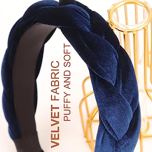 DRESHOW Braided Headbands for Women Velvet Hair Hoop Elastic Criss Cross Hair Bands Accessories - color: 01 Pc Velvet Braided: Blue