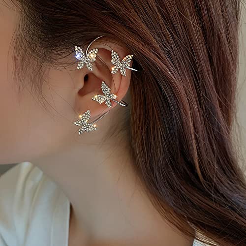 Shining Butterfly Ear Cuffs Zircon Butterfly Earrings for Women Ear Cuffs for Women Non Piercing Ear Wrap Around Earrings - color: B
