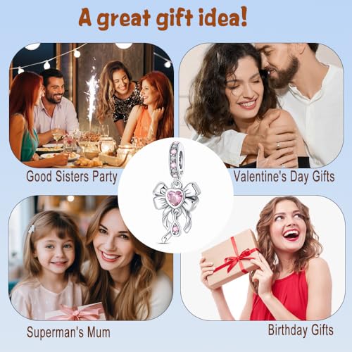 HappyStar 925 Sterling Silver Animal Dogs Charms Pendants fit Pandora Bracelets Necklaces Flowers Sports Travel Charms for Bracelets Women Jrwelry Gifts(with one Spacer Bead Charms) - style: 3-Bow Charms