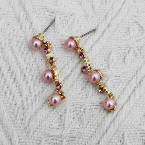 Bridal Pearl Choker Necklace Earrings Bracelet Wedding Crystal Jewelry Set for Women Brides Bridesmaid Prom - color: Pink-Gold Plated