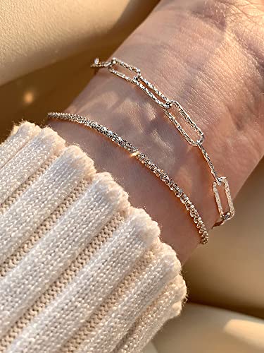 925 Sterling Silver Dainty Bracelets for Women Adjustable Chain Link Chain Jewelry Bracelet for Women Men - color: White